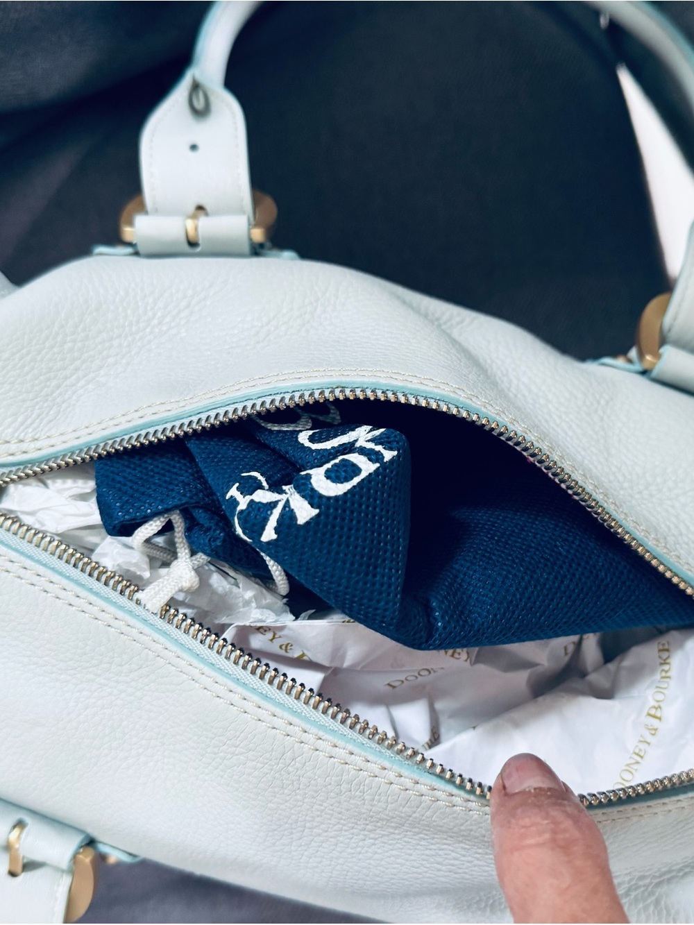 Dooney & Bourke Pale Blue Pebble Leather Satchel with Gold Hardware - Picture 3 of 6